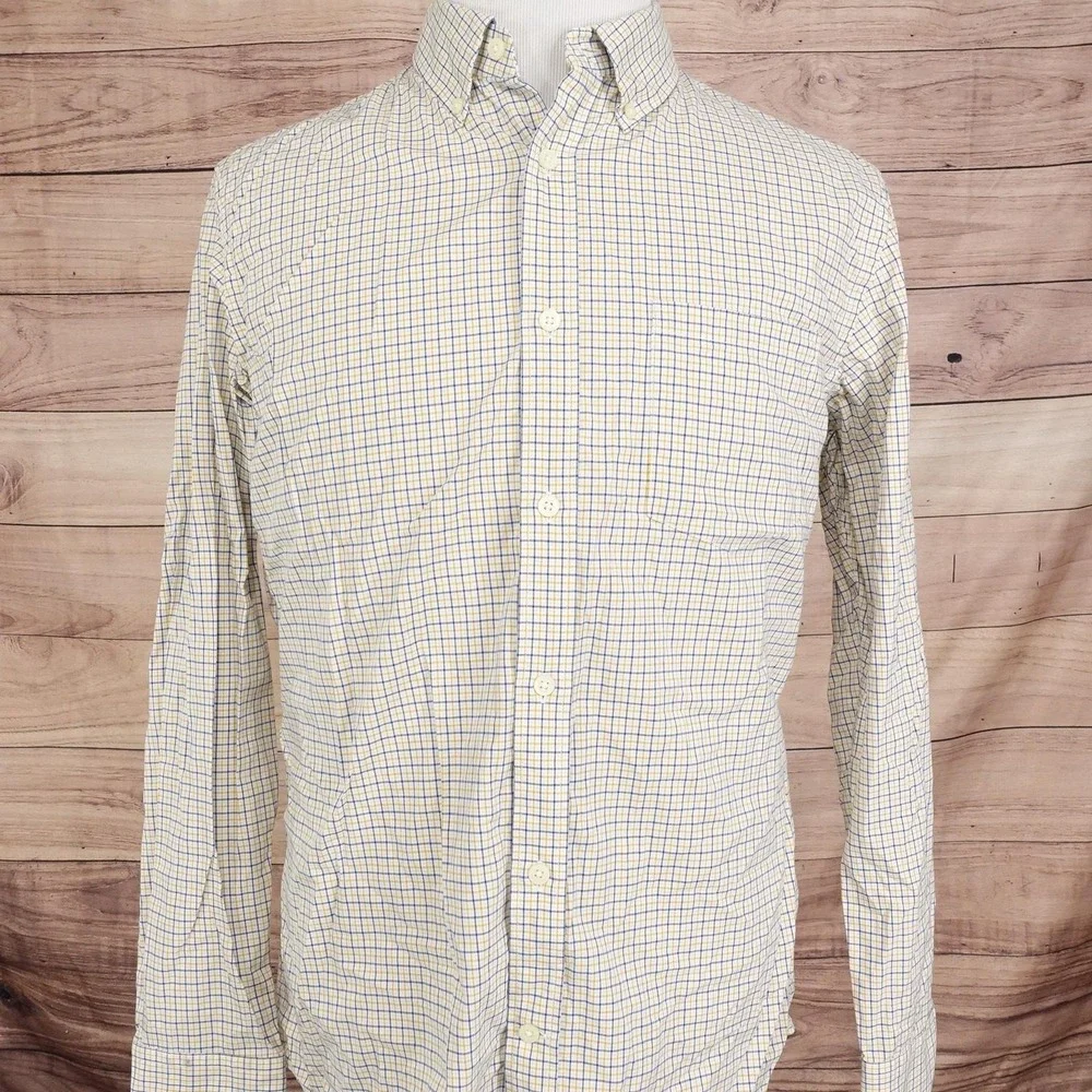 Banana Republic Shirt Mens Large Yellow‎ Blue Check Soft Wash Button Down Casual